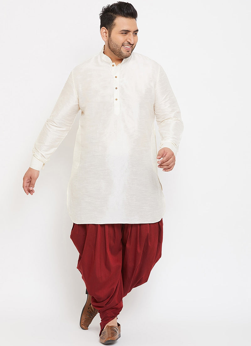 Off White Dupion Silk Mens Kurta Pyjama Set