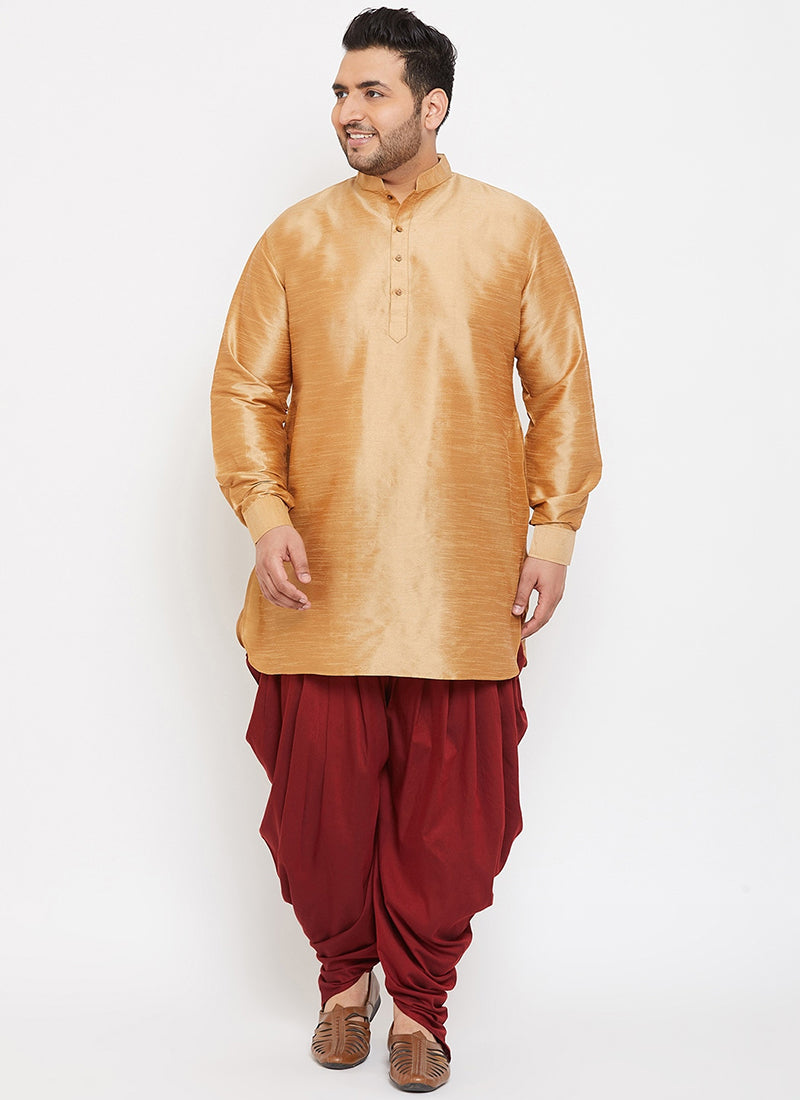 Beige Dupion Silk Mens Kurta Pyjama Set