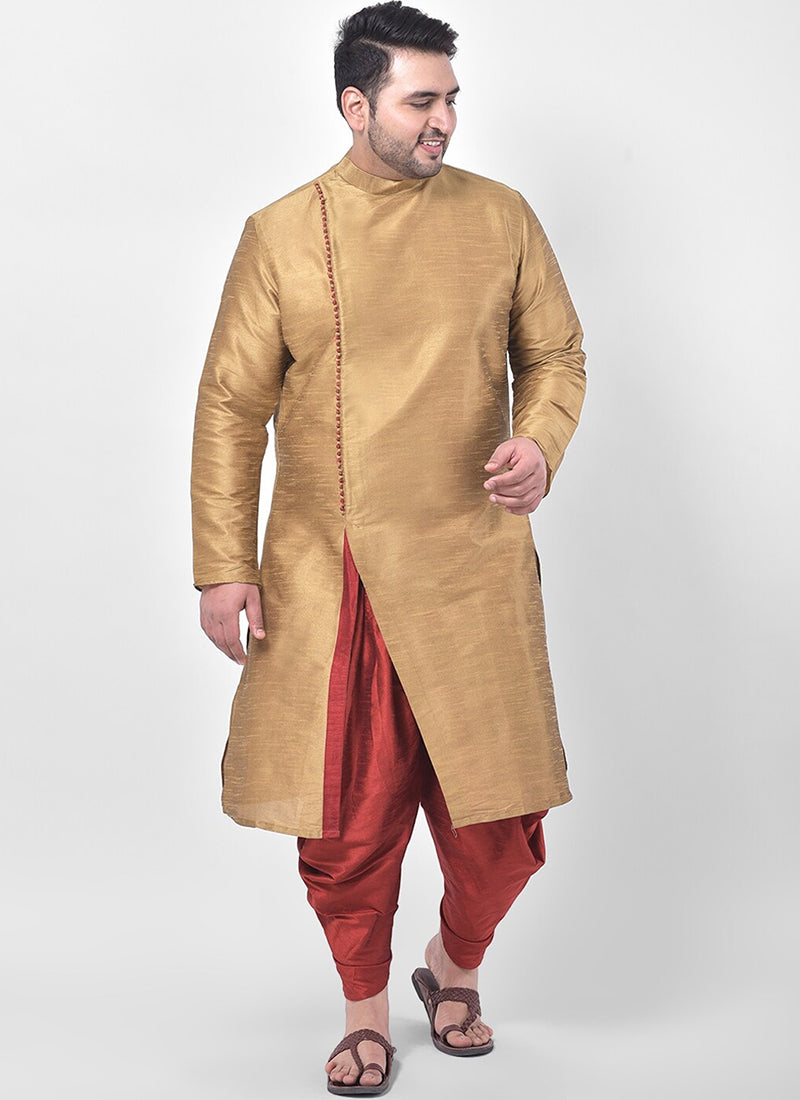 Beige Dupion Silk Mens Kurta Pyjama Set