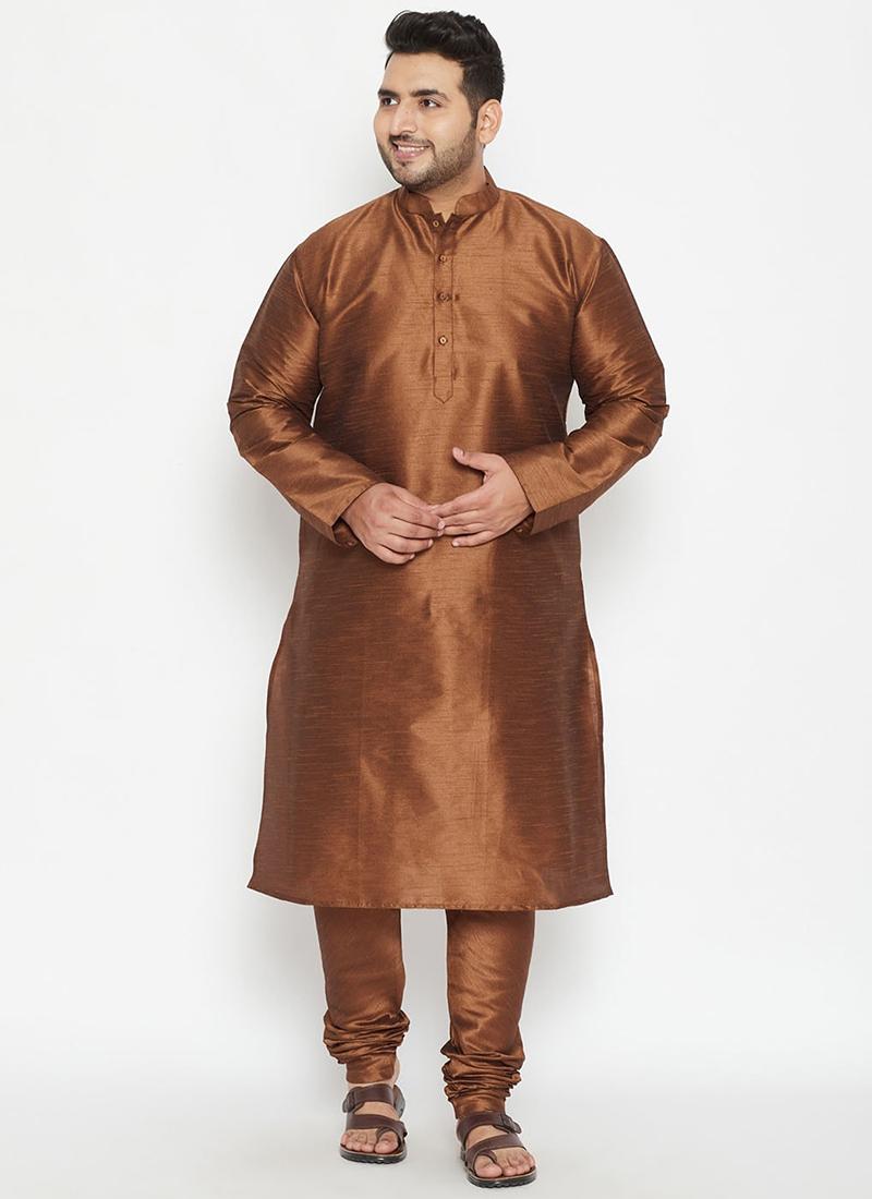 Brown Dupion Silk Mens Kurta Pyjama Set