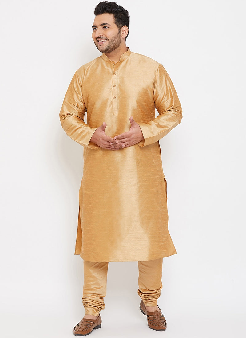 Golden Dupion Silk Mens Kurta Pyjama Set