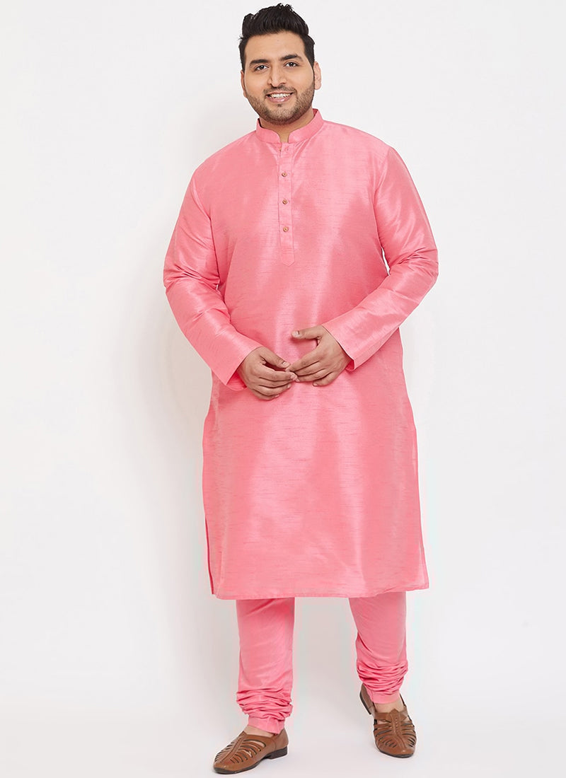 Pink Dupion Silk Mens Kurta Pyjama Set