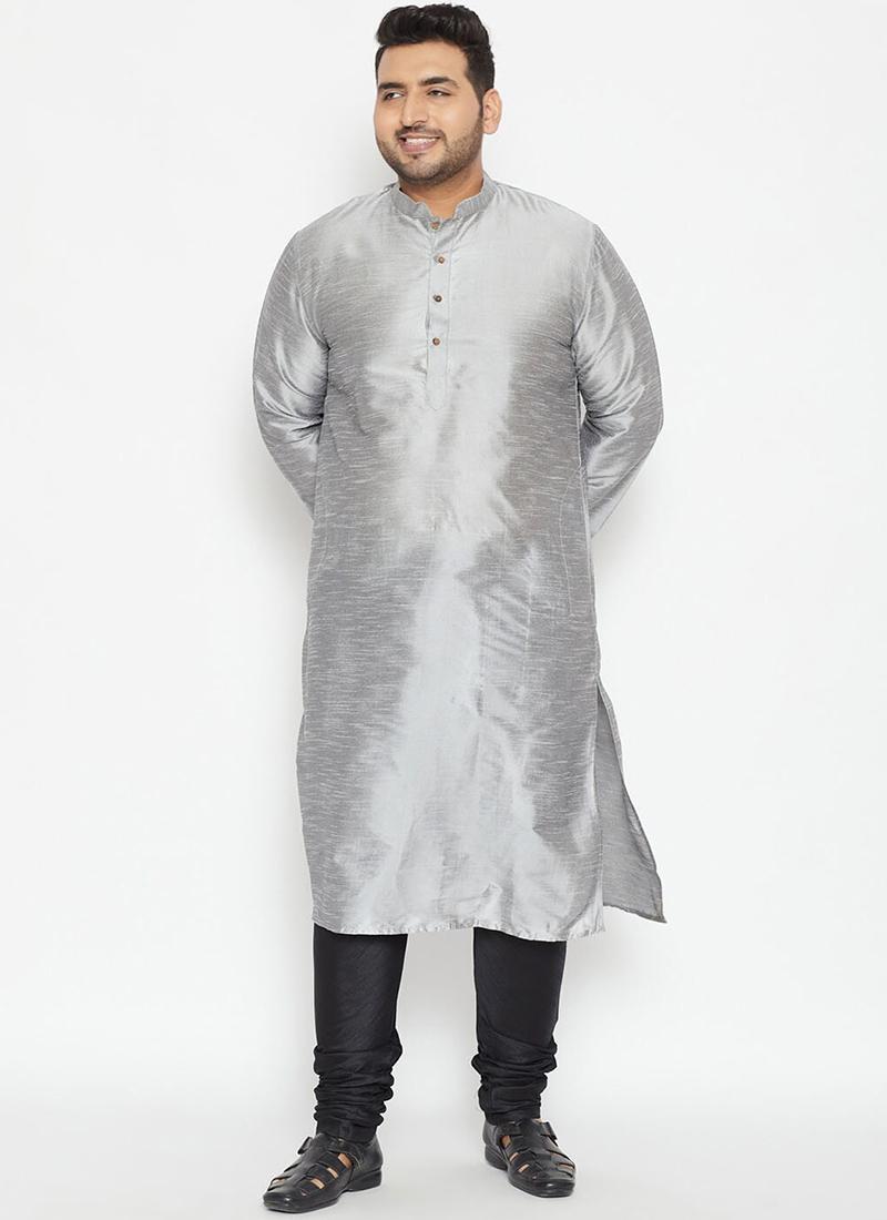 Grey Dupion Silk Mens Kurta Pyjama Set