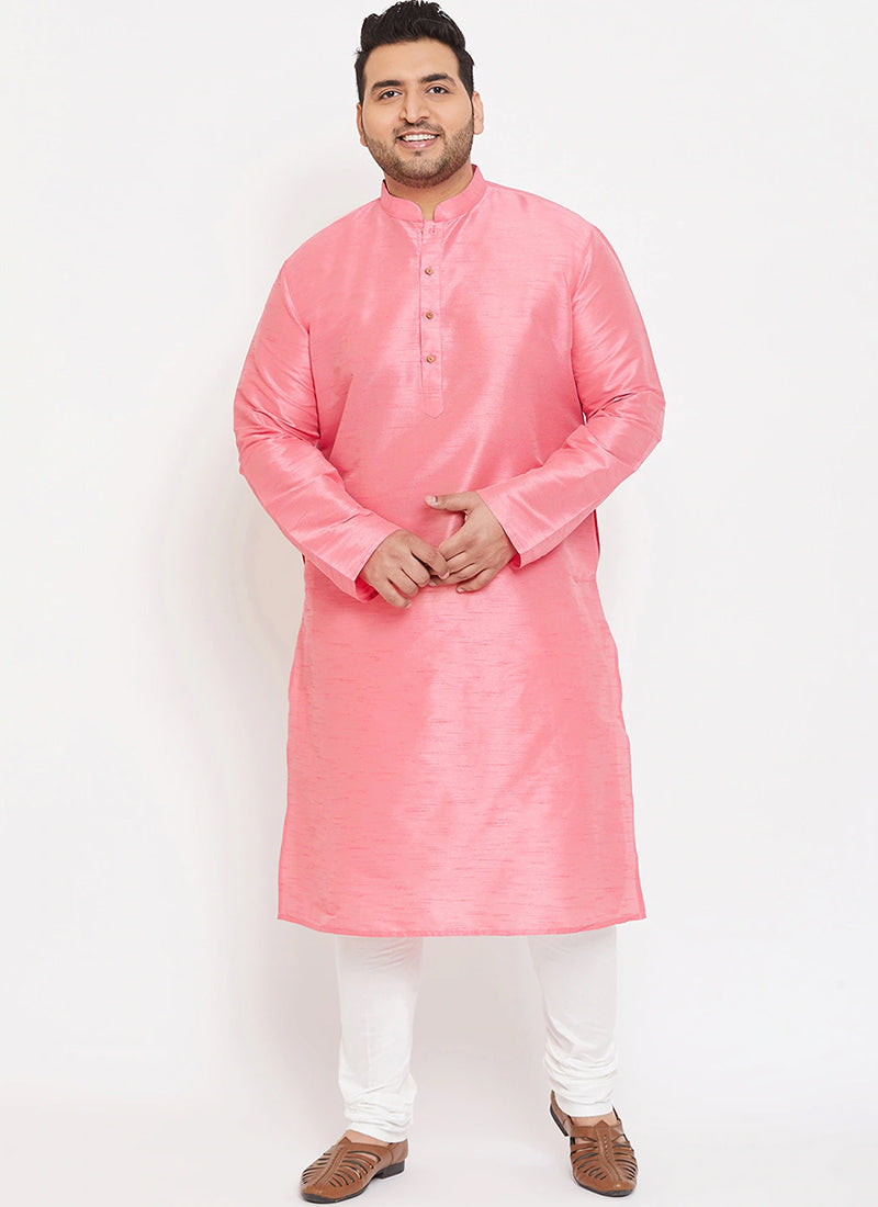 Pink Dupion Silk Mens Kurta Pyjama Set