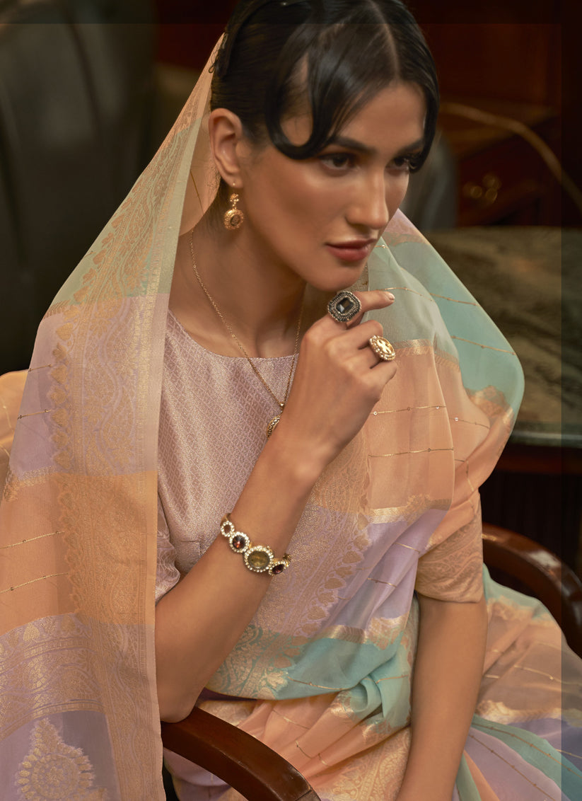Multi Color Organza Sequined Saree