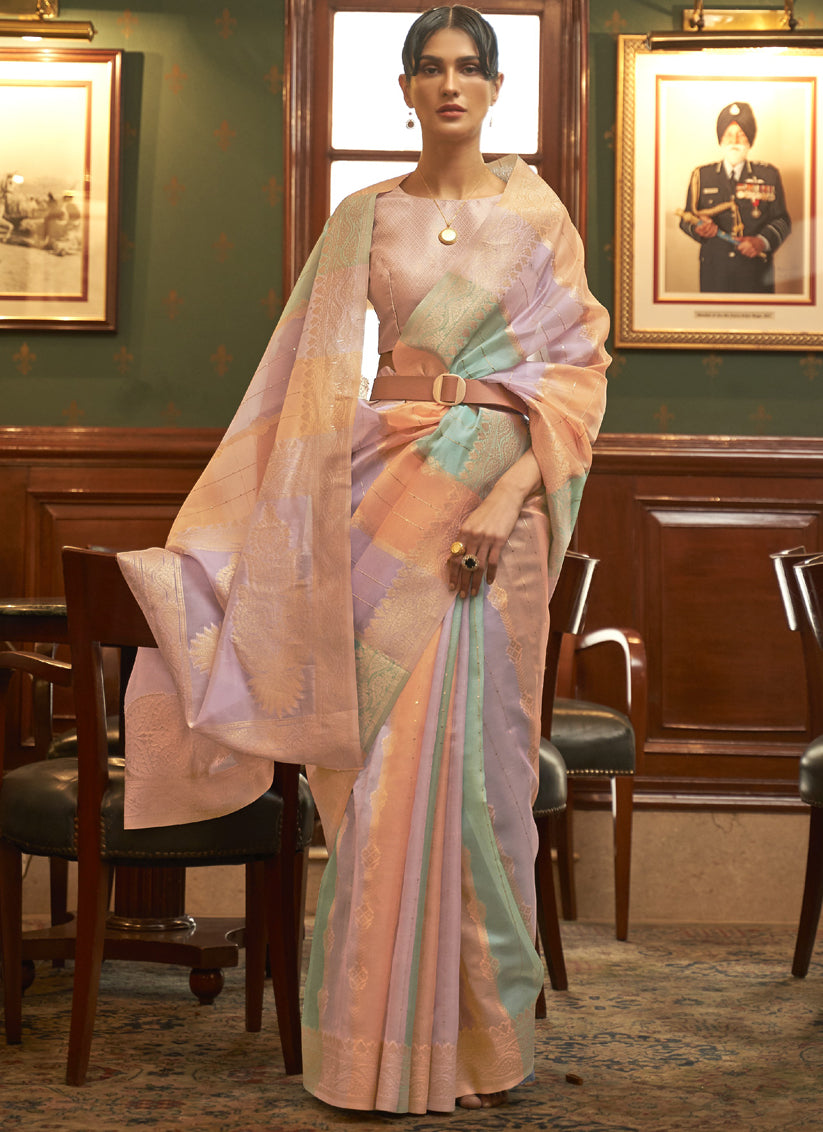 Multi Color Organza Sequined Saree