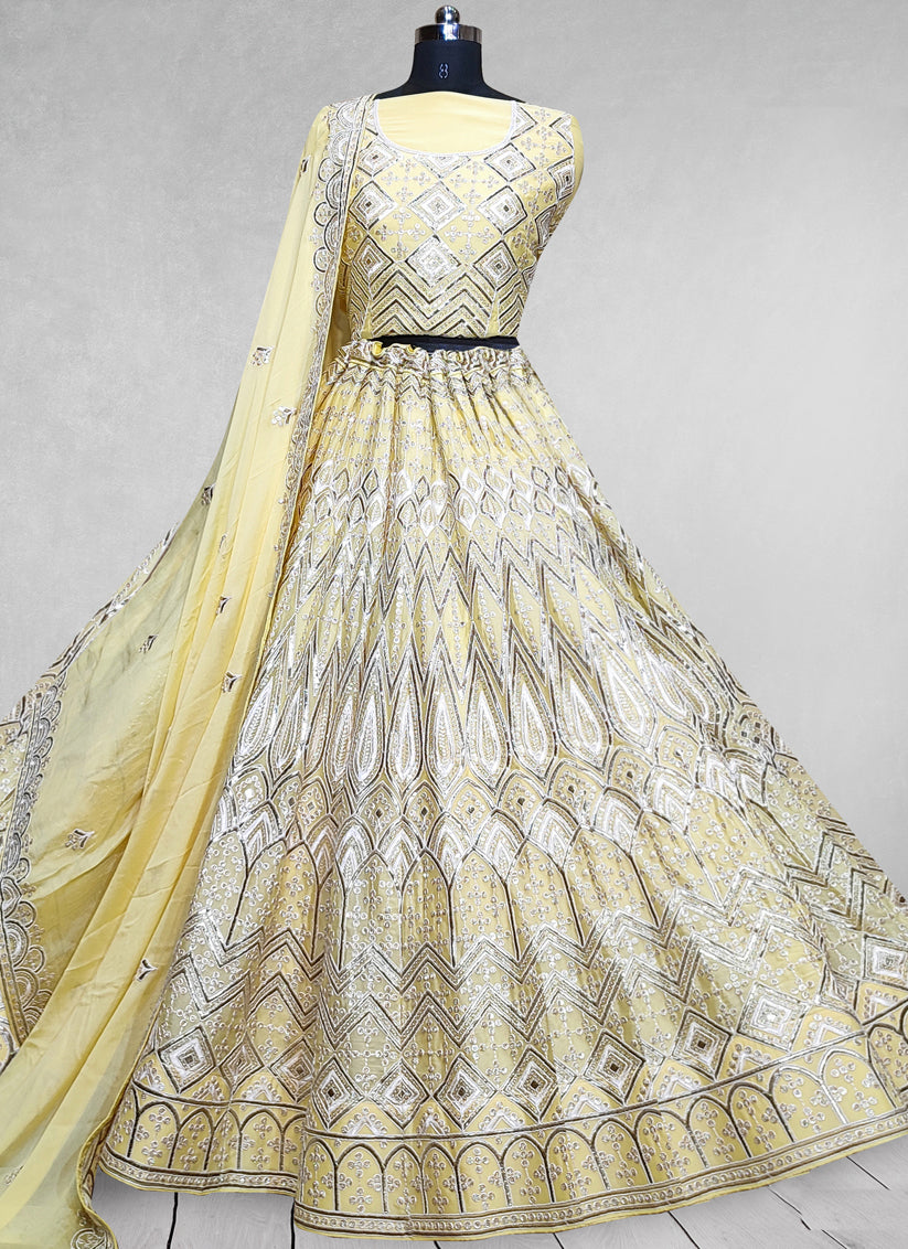 Yellow Georgette Embroidered Bridal Lehenga Choli