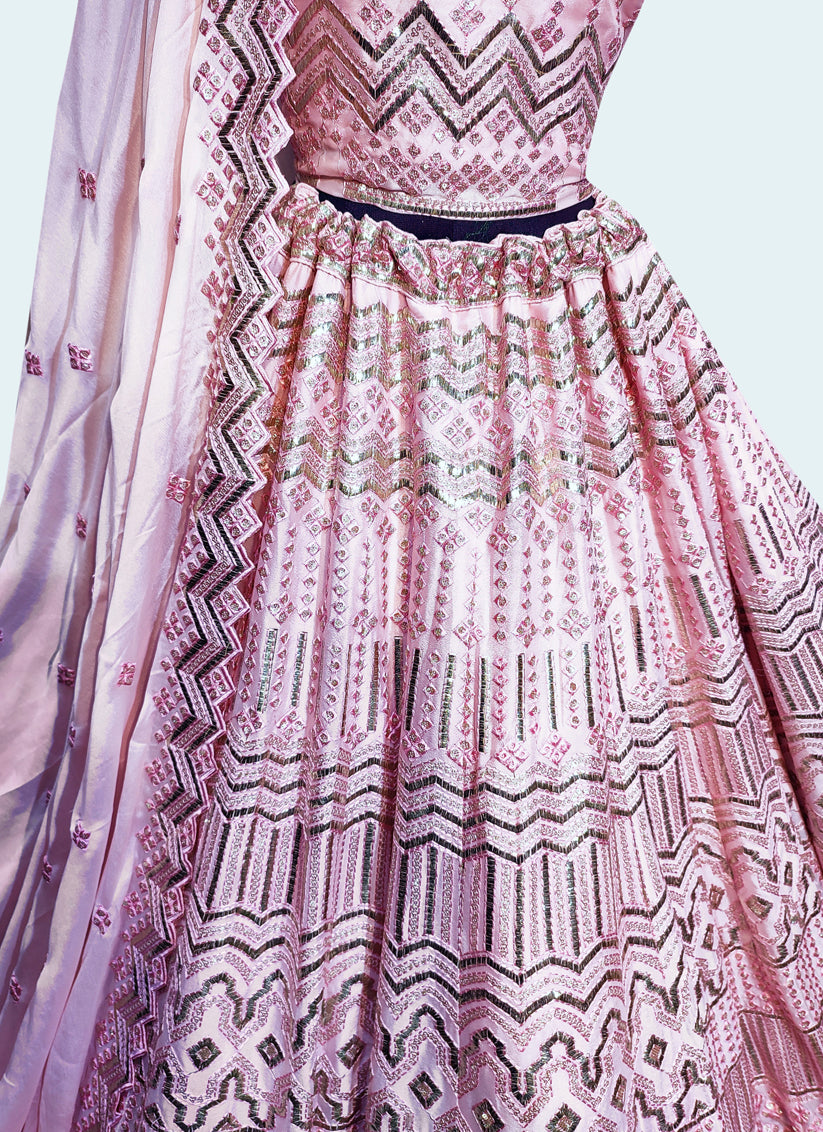Pink Georgette Embroidered Bridal Lehenga Choli