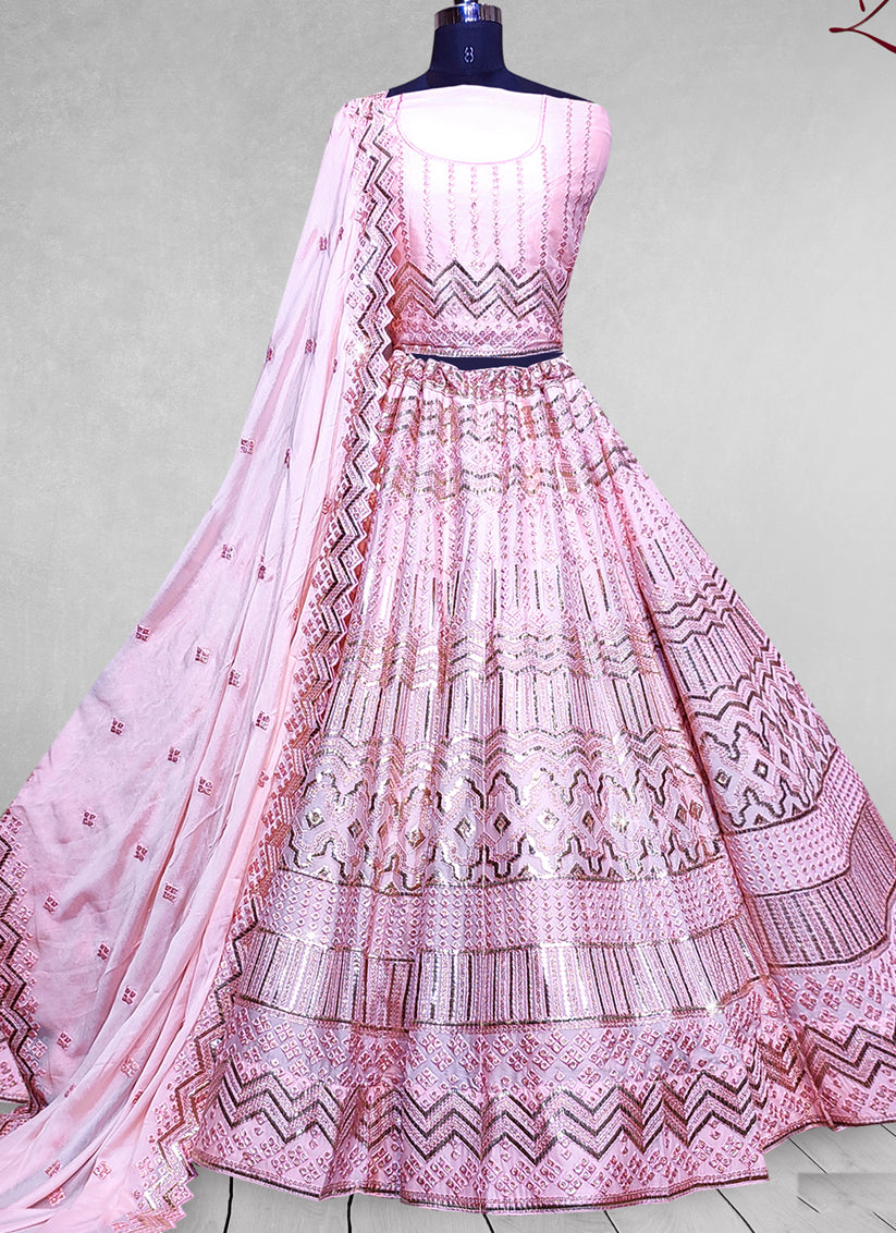 Pink Georgette Embroidered Bridal Lehenga Choli