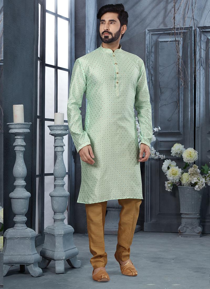 Rama Green Jacquard Mens Kurta Pyjama Set