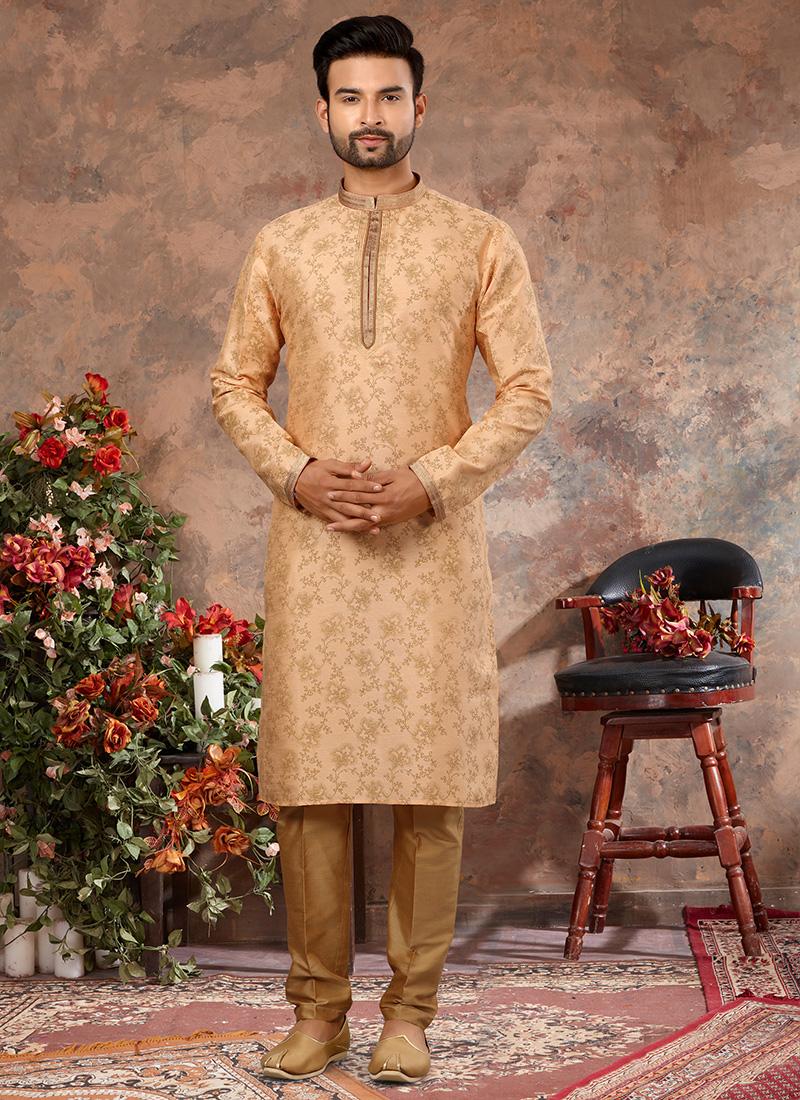 Peach Silk Mens Kurta Pyjama Set