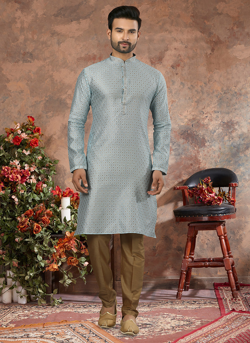 Firozi Jacquard Mens Kurta Pyjama Set