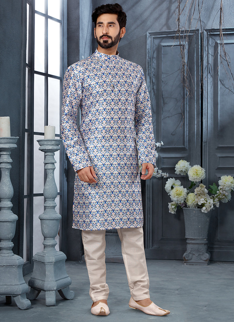 Off White Silk Mens Kurta Pyjama Set