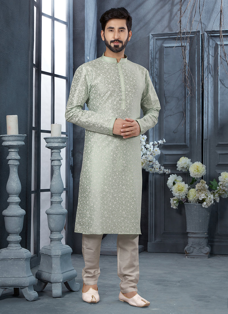 Grey Silk Mens Kurta Pyjama Set