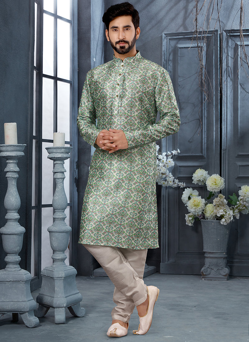 Multi Colour Silk Mens Kurta Pyjama Set