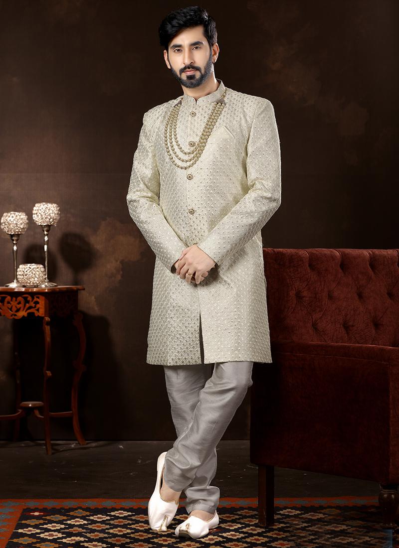 Off White Art Silk Sherwani