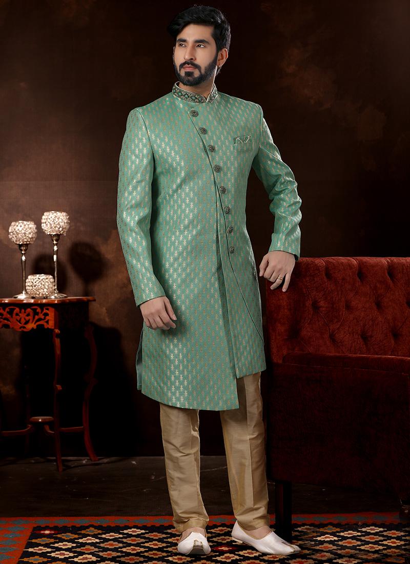 Sea Green Jacquard Sherwani