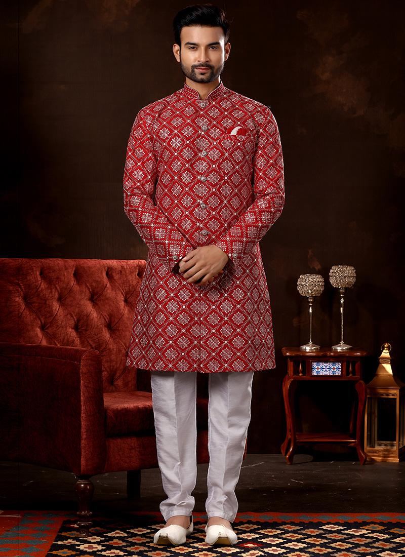 Maroon Lukhnowi Sherwani