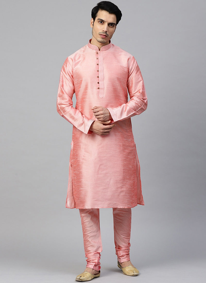 Pink Dupion Silk Mens Kurta Set