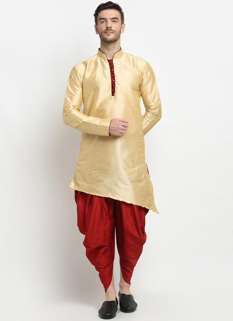Cream Dupion Silk Mens Kurta Pyjama Set