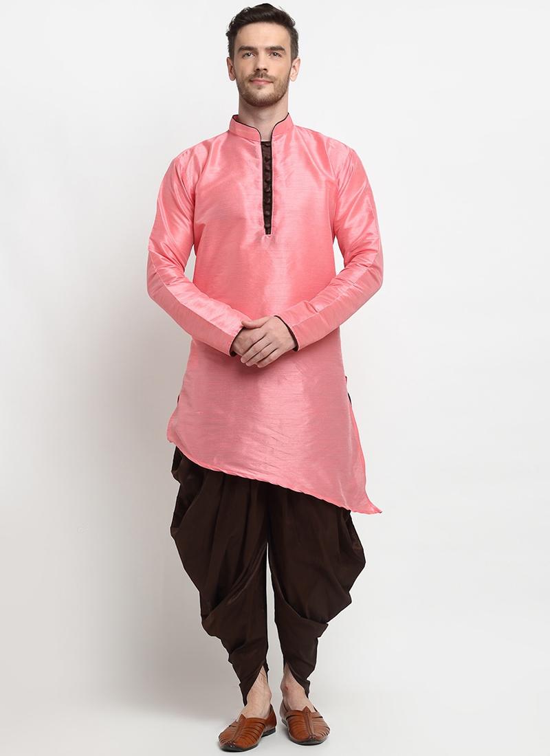 Pink Dupion Silk Mens Kurta Pyjama Set