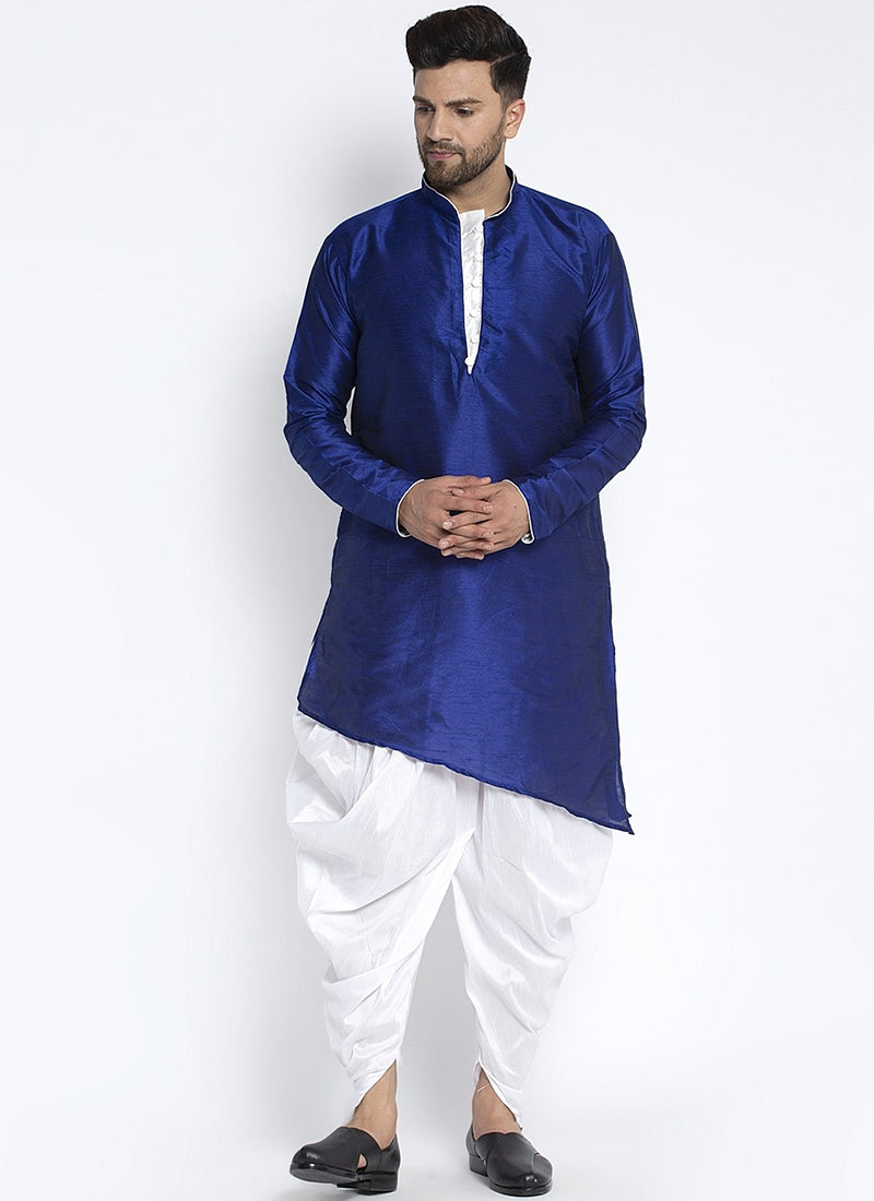 Royal Blue Dupion Silk Mens Kurta Pyjama Set
