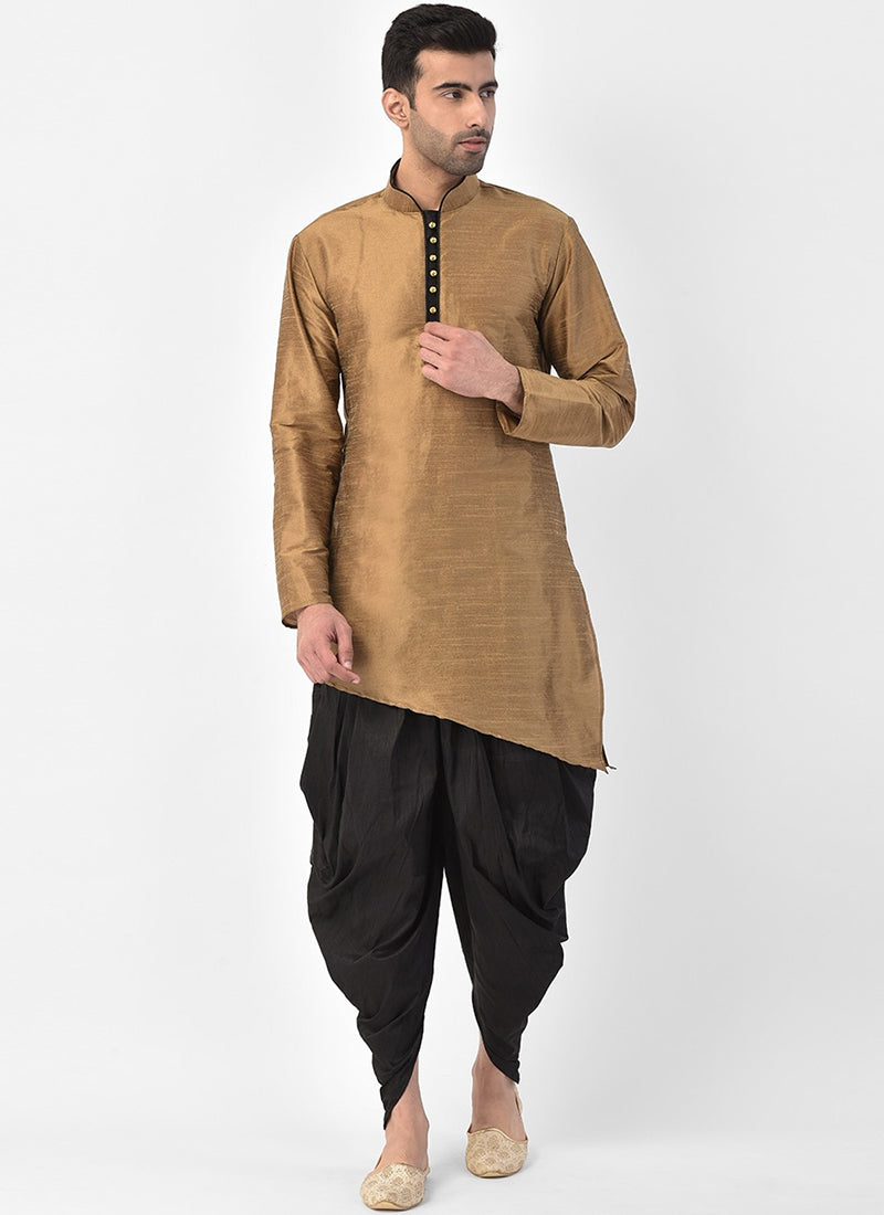 Copper Gold Dupion Silk Mens Kurta Pyjama Set