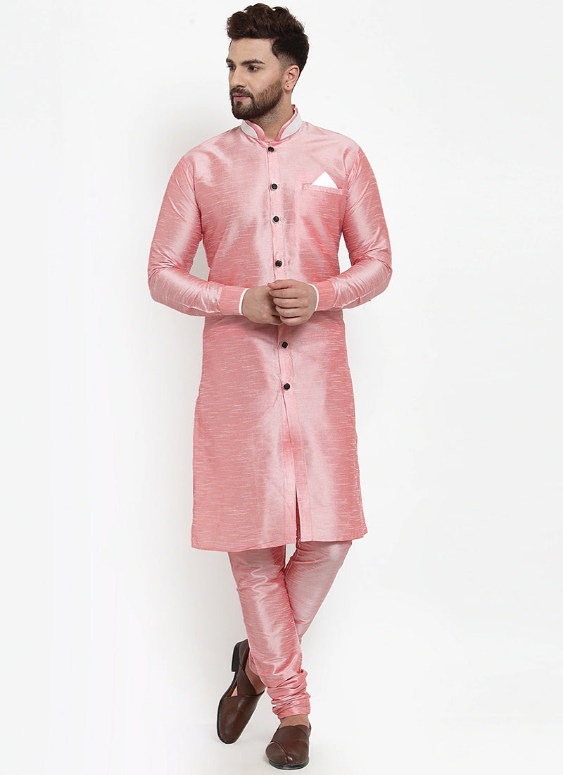 Pink Banarasi Dupion Silk Mens Kurta Set