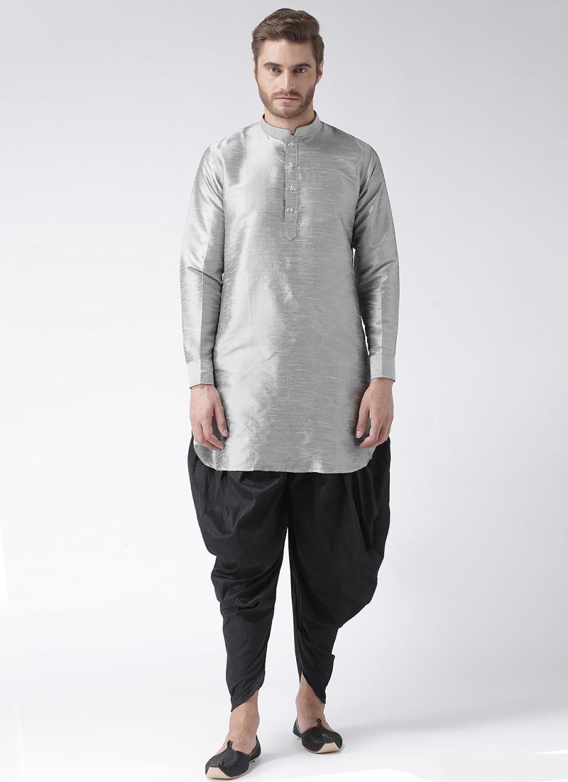 Grey Art Dupion Silk Mens Kurta Pyjama Set