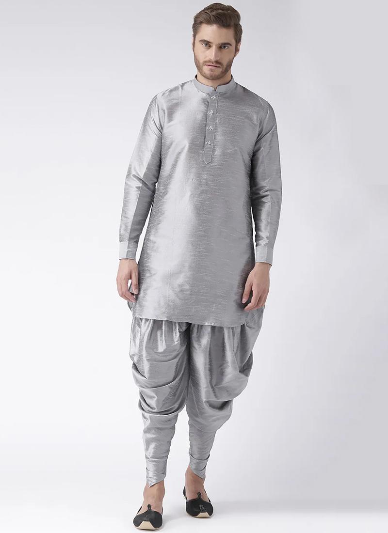 Grey Art Dupion Silk Mens Kurta Pyjama Set
