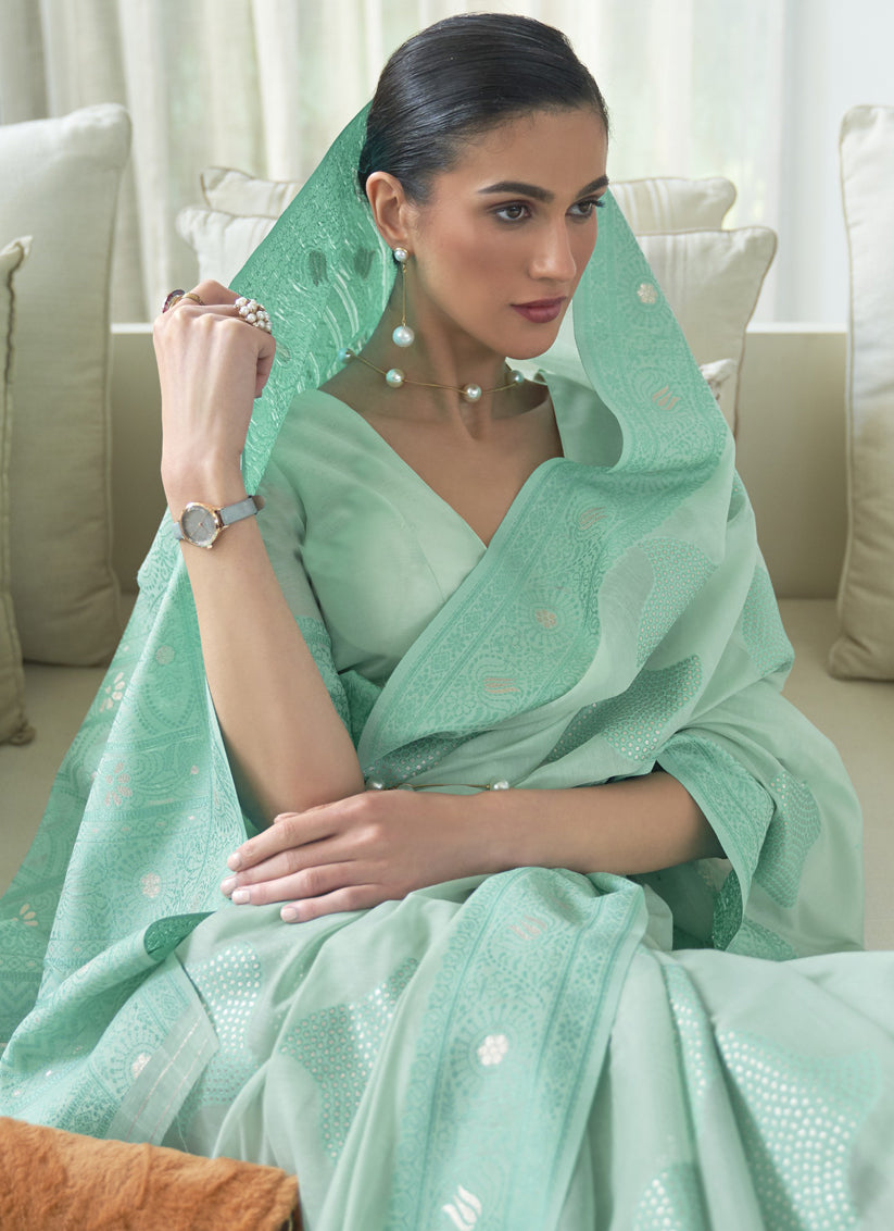 Ice Blue Chikankari Weaving Saree