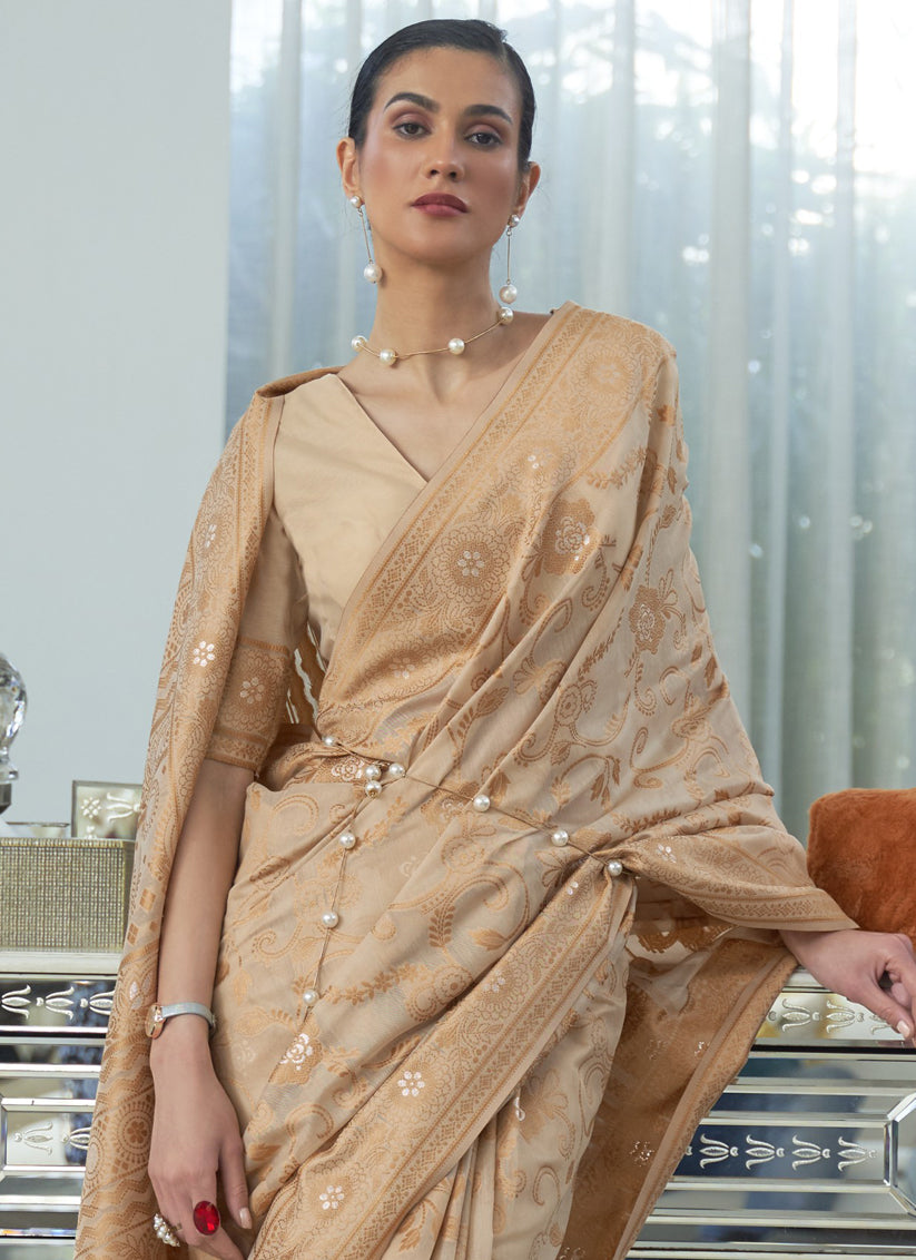 Beige Chikankari Weaving Saree