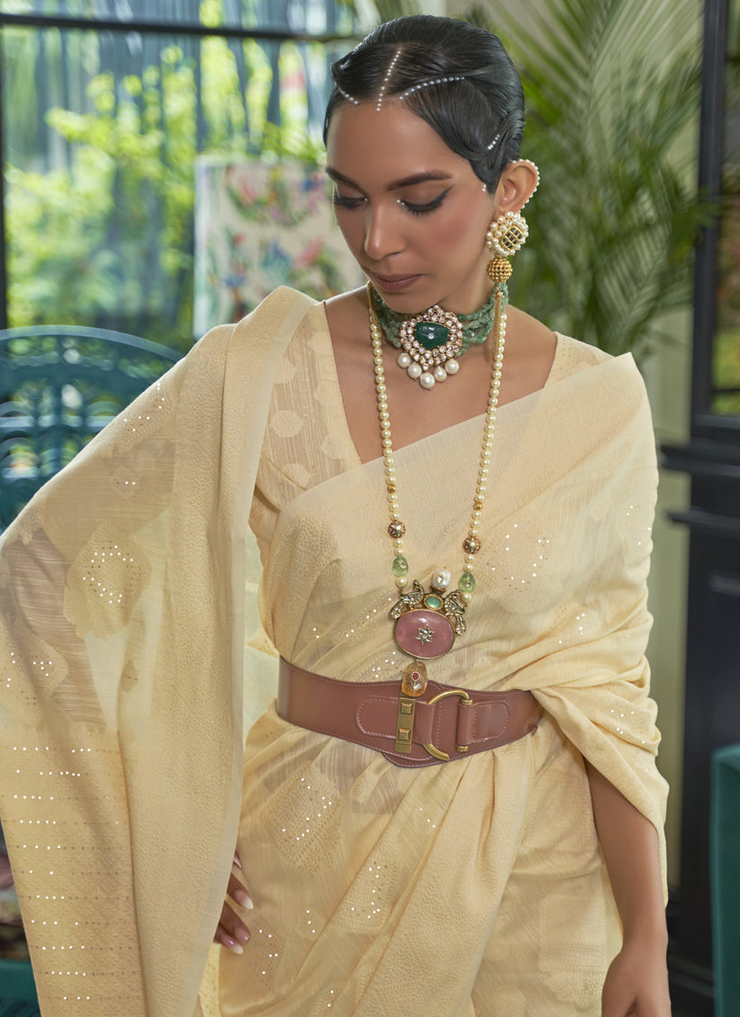 Yellow Chikankari Chanderi Silk Weaving Saree