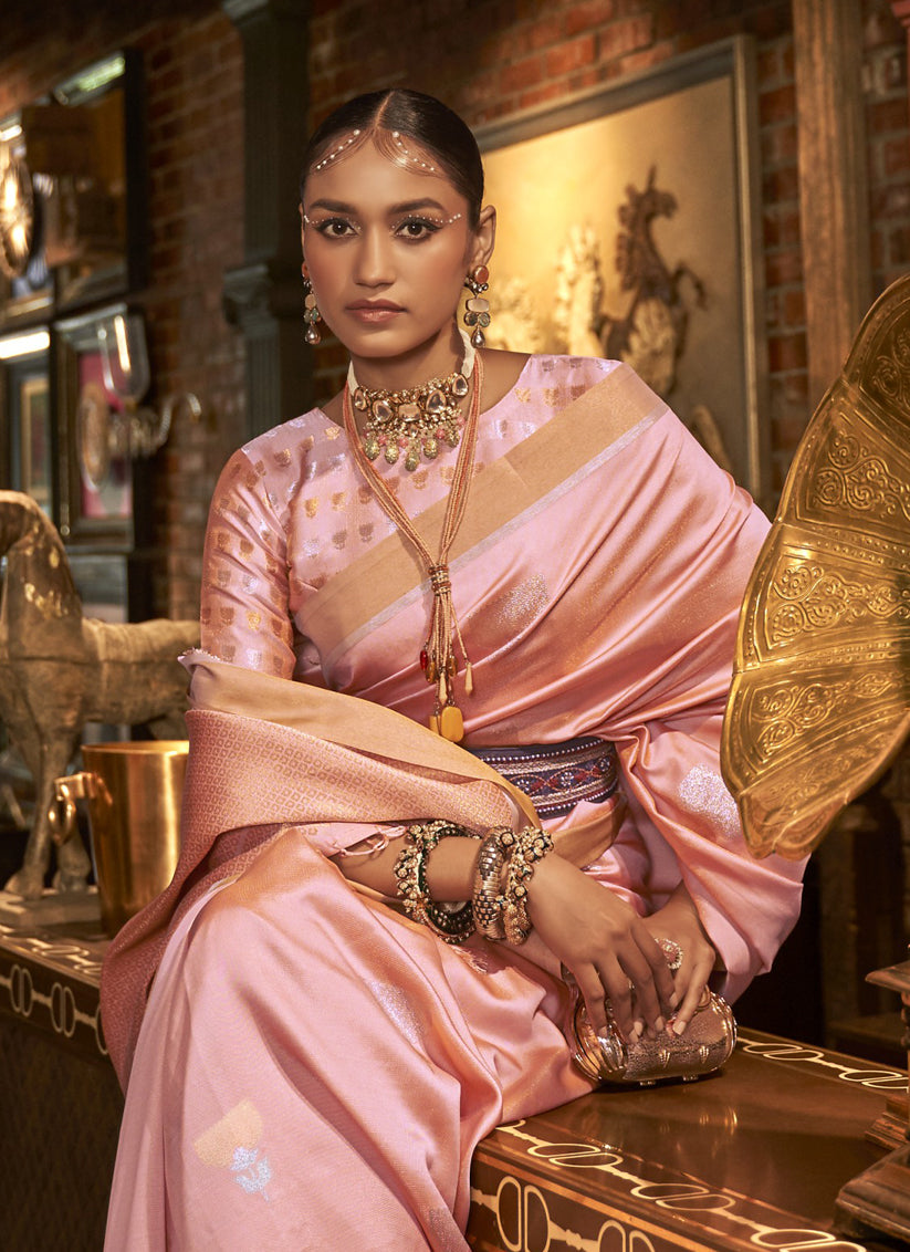 Blush Pink Handloom Silk Weaving Saree