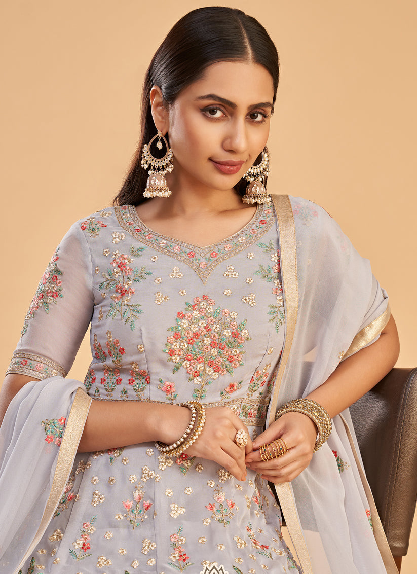 Lavender Georgette Embroidered Ready Made Anarkali Suit