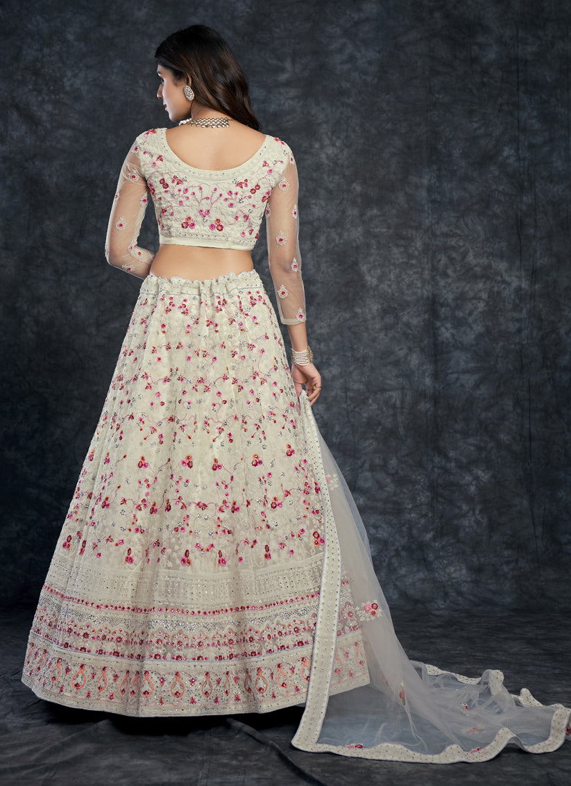 Ivory Silk Embroidered Designer Lehenga Choli