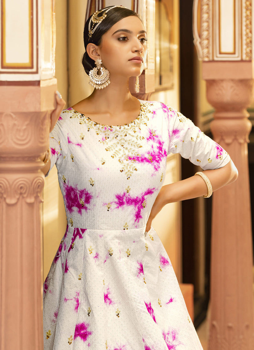 Pearl White Cotton Embroidered Gown