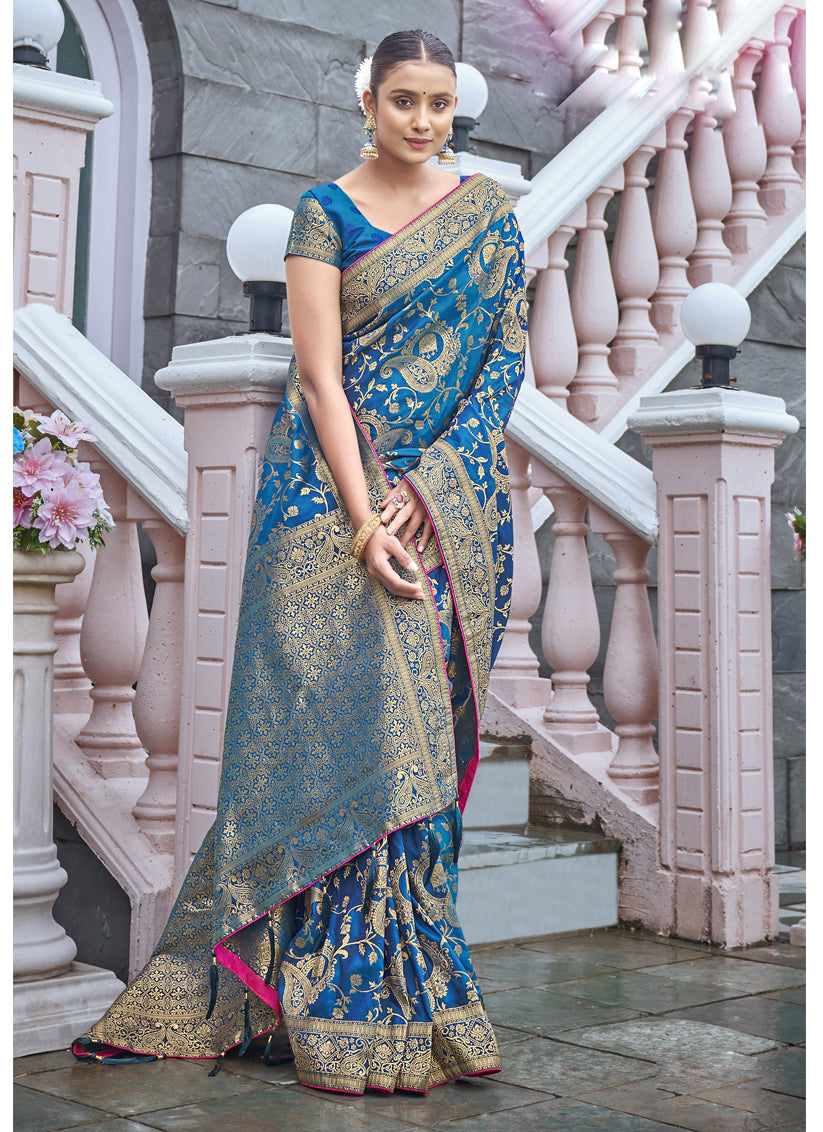 Royal blue banarasi on sale saree for wedding