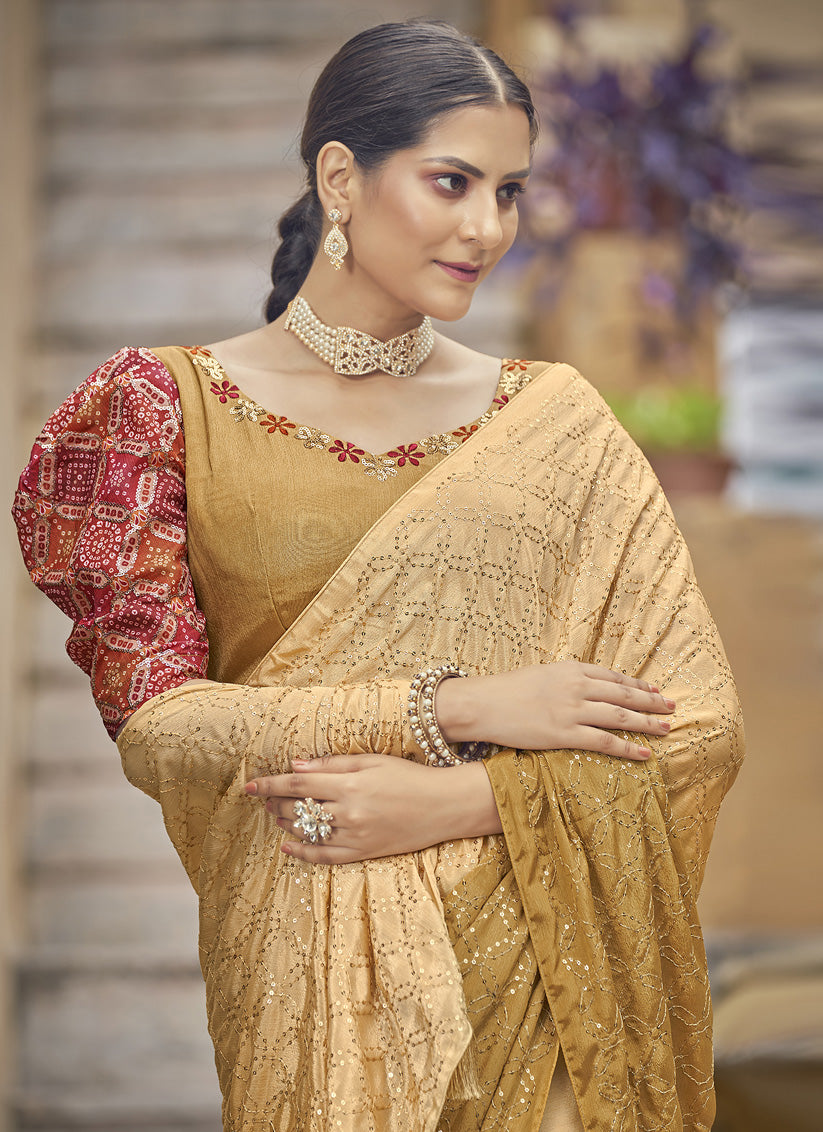 Mustard Chinnon Sequins Saree