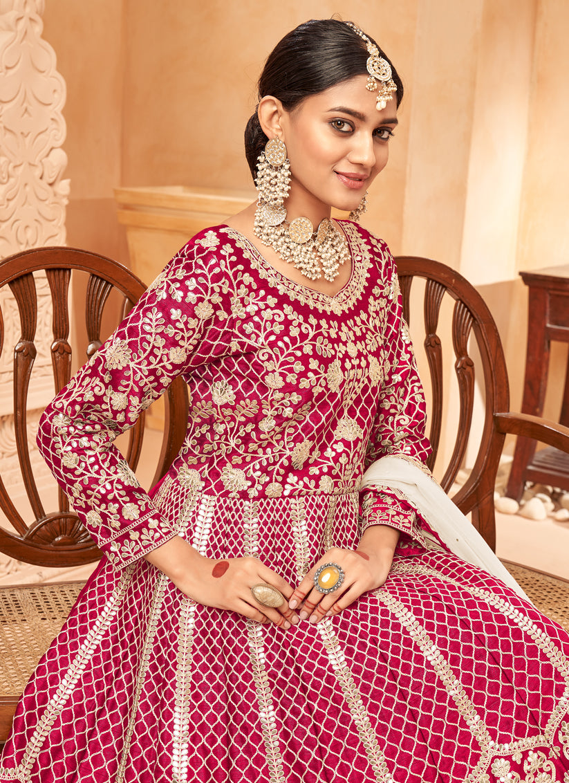 Red Art Silk Embroidered Designer Anarkali Dress