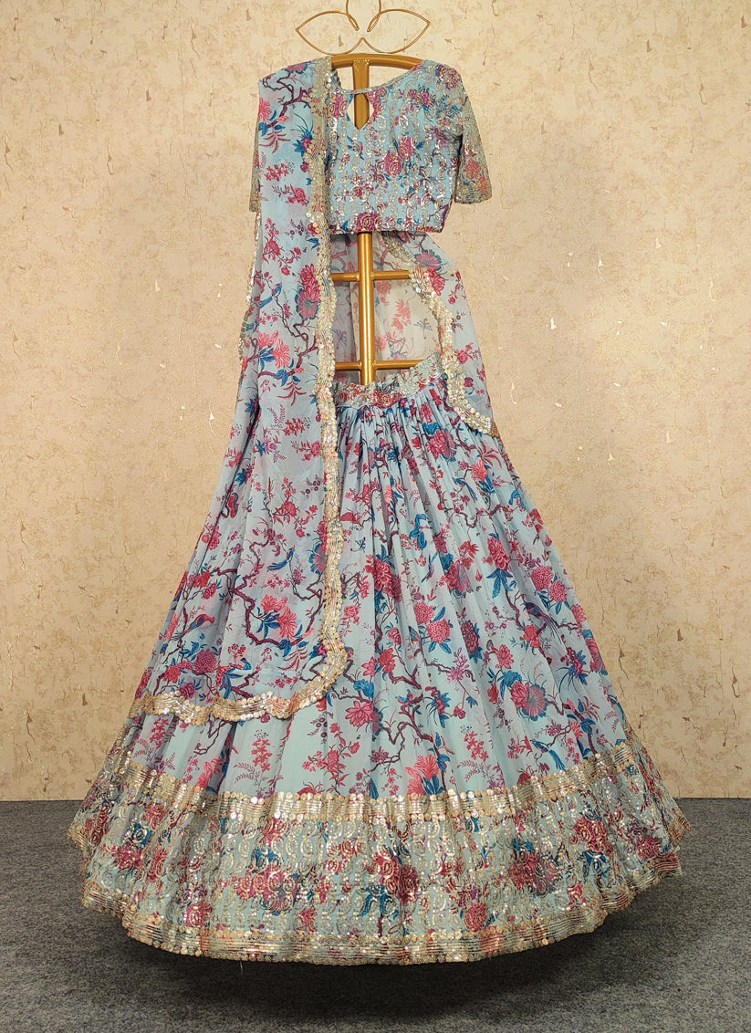 Grey Faux Georgette Embroidered Designer Lehenga Choli