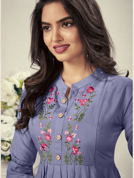 Lavender Rayon Embroidered Kurti