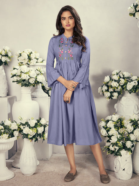 Lavender Rayon Embroidered Kurti