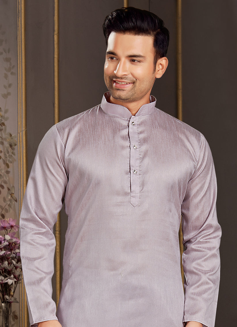 Lavender Silk Mens Kurta Pyjama Set