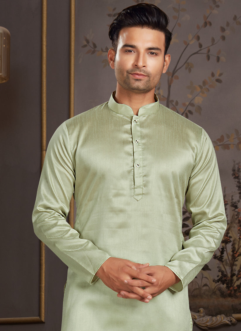 Green Silk Mens Kurta Pyjama Set