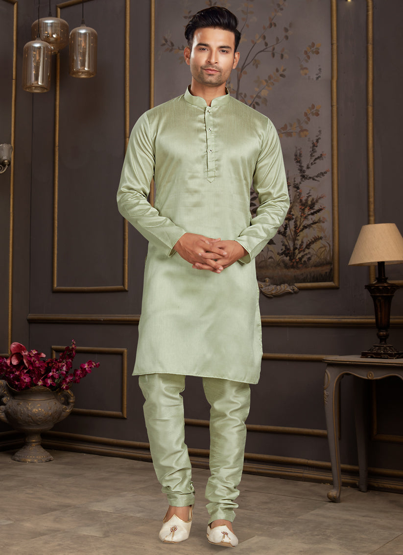 Green Silk Mens Kurta Pyjama Set