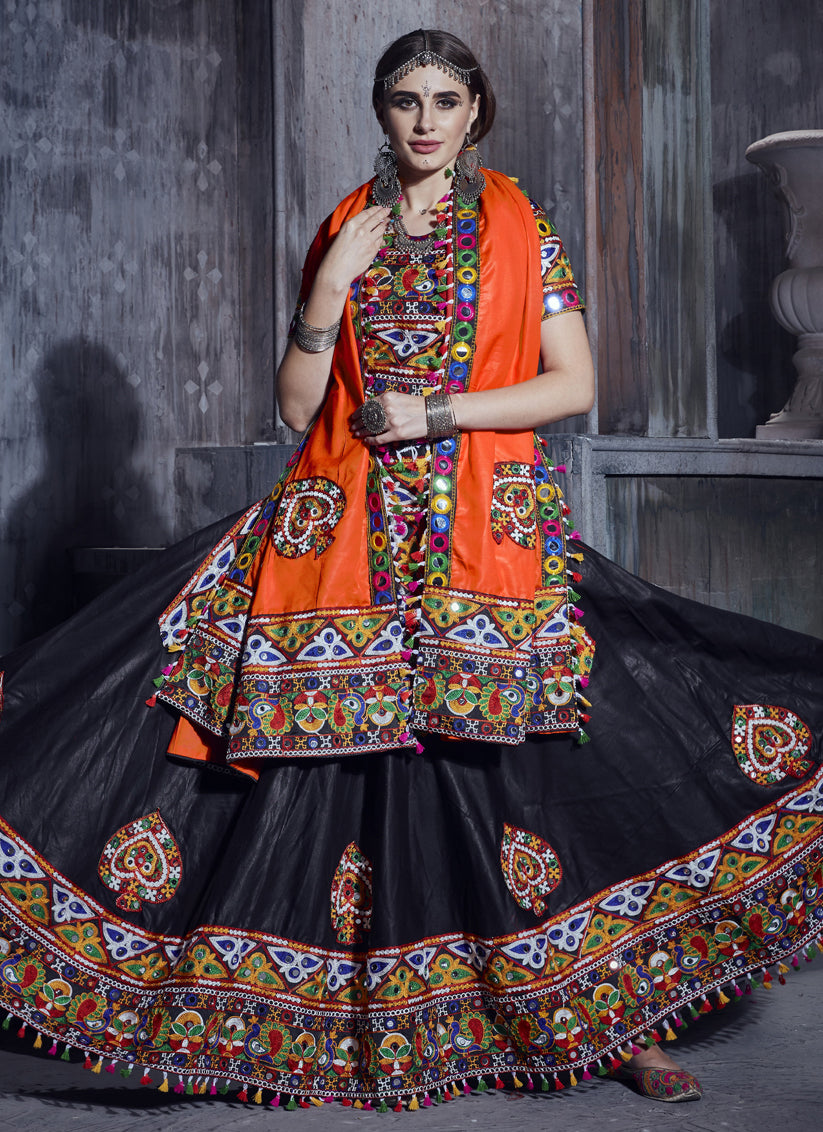Black Cotton Gamthi Work Navaratri Specials Chaniya Choli