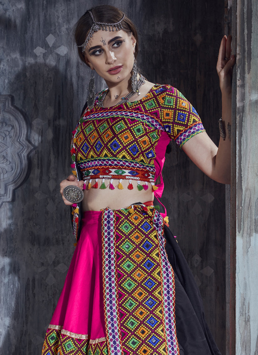 Rani Pink Cotton Gamthi Work Navaratri Specials Chaniya Choli