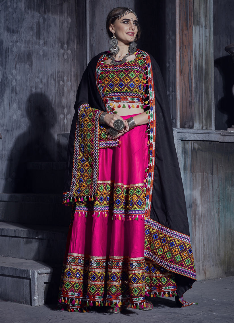 Rani Pink Cotton Gamthi Work Navaratri Specials Chaniya Choli