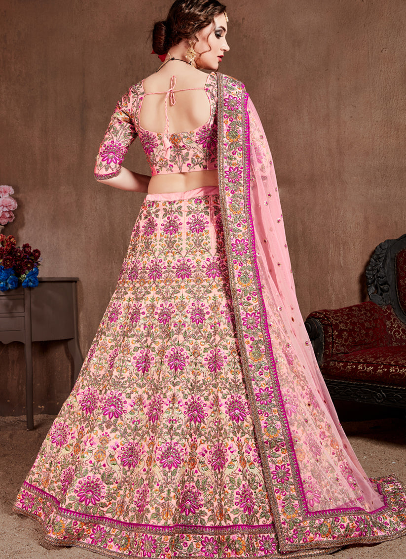 Pastel Pink Taffeta Silk Bridal Lehenga Choli